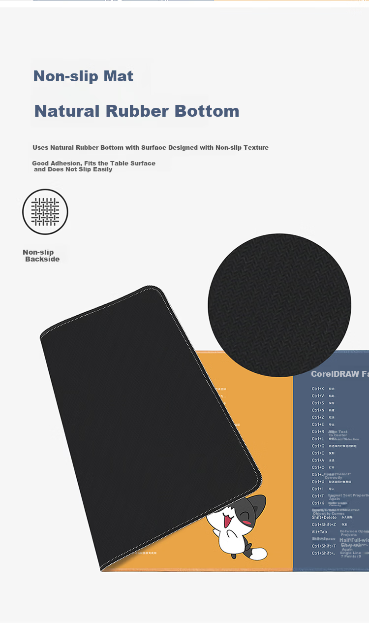 Biyoumei Rubber Keyboard Mouse Pad Desk Mat Thickened Large Student Office Computer Desk Mat PR Shortcut Keys Version 90*40*0.3cm 9