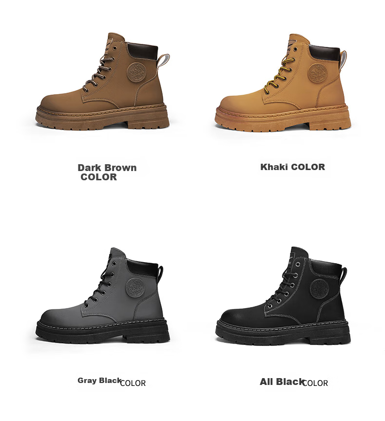 Huili Men's Shoes, 2025 Autumn And Winter New Style Men's Martin Boots, Workwear-Inspired Yellow Boots, High-Top Hiking Shoes, Black, Size 37 5