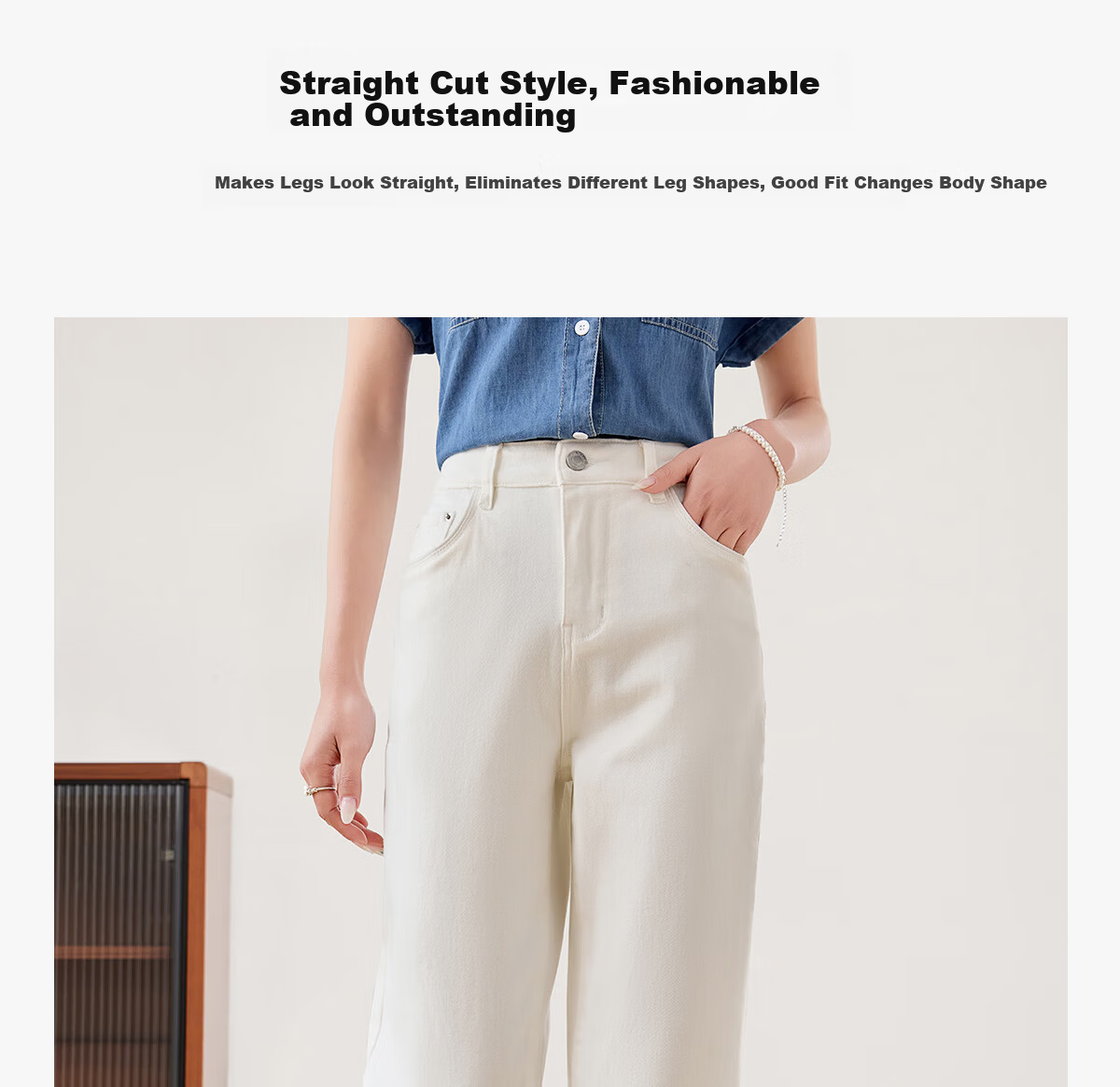 PinCai Women's Spring Autumn Black Straight Leg Slim High Waist Casual Jeans P143N1009 6