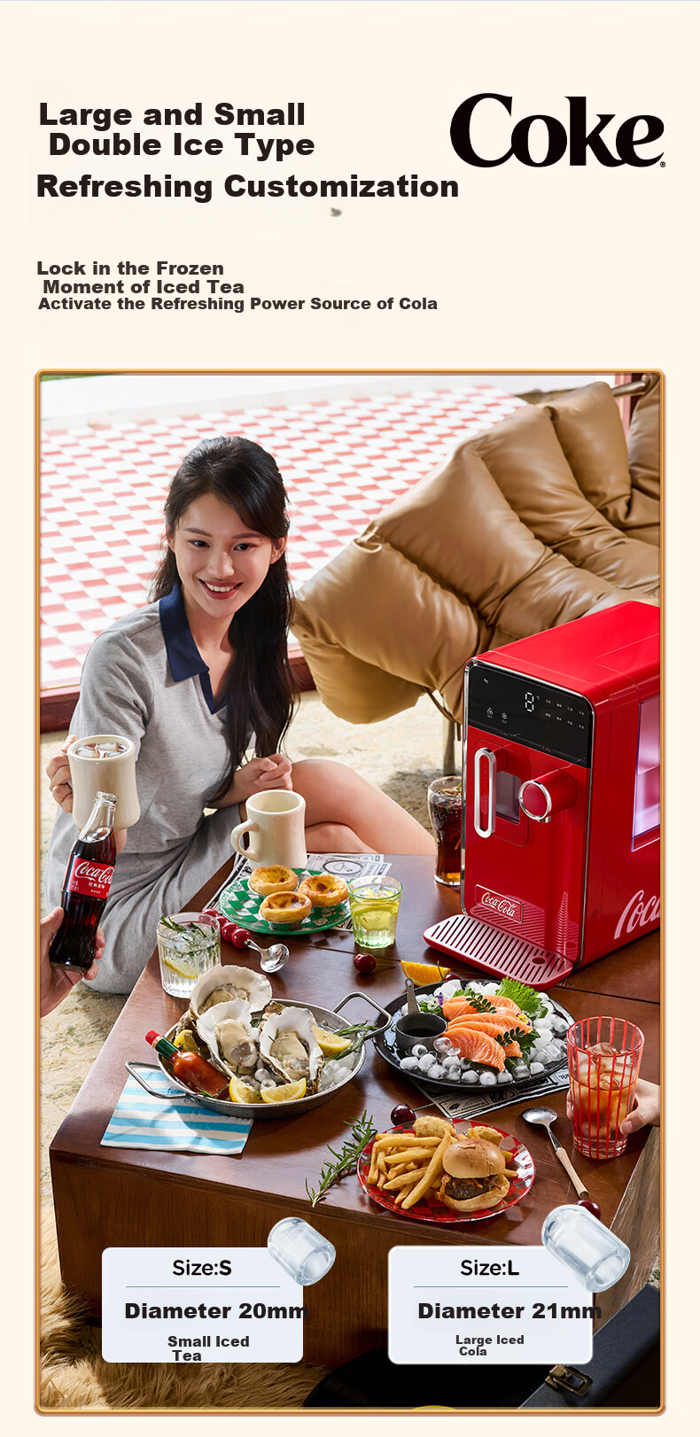 Coca-Cola Instant Ice Maker and Water Dispenser All-in-One Home Small Refrigeration and Heating Bullet Ice Machine Multi-Functional Direct Drinking Ice Water Dispenser Red 6