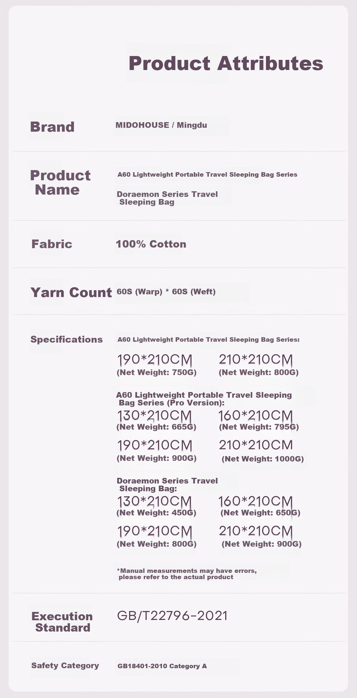 MIDO HOUSE Mingdu 60-Count Cotton Hotel Anti-Dirt Sleeping Bag Travel Sheet Duvet Cover Portable Travel Sleep Bag Bìshān Green 190*210cm 24