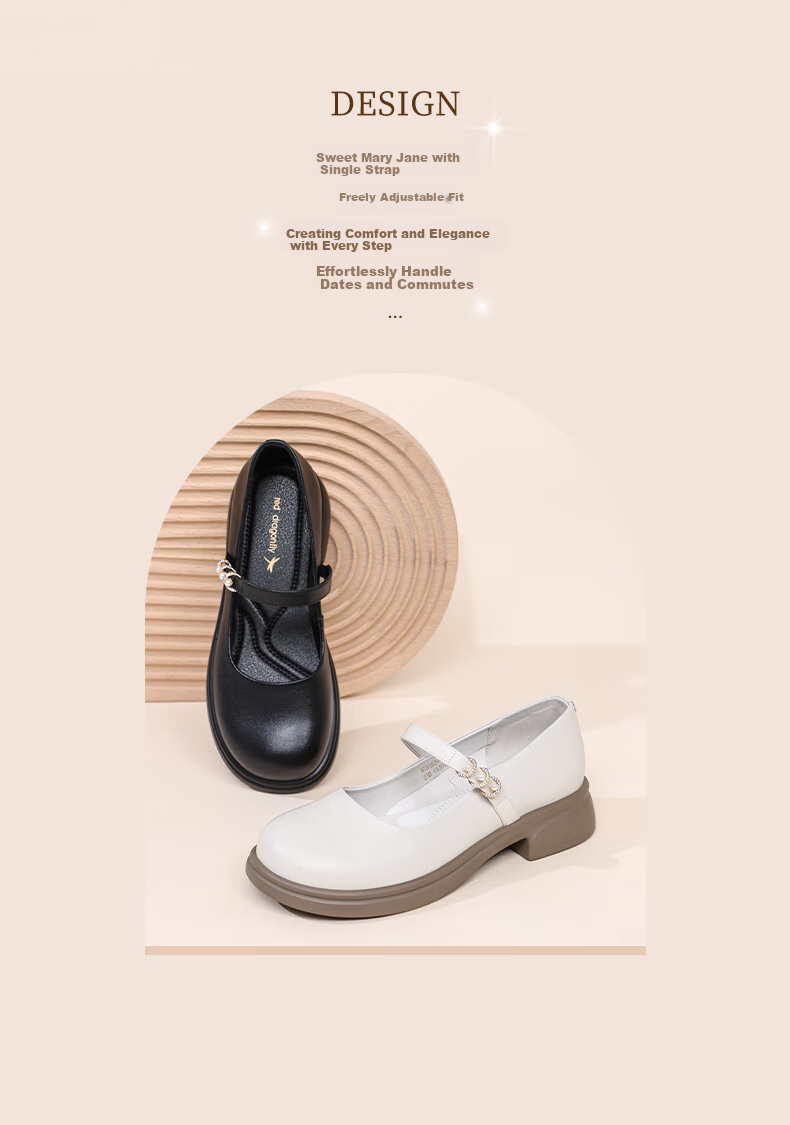 Red Dragonfly Mary Jane Lolita Leather Flats Women's Shallow JK Shoes WTB152692 Off-White Size 38 2