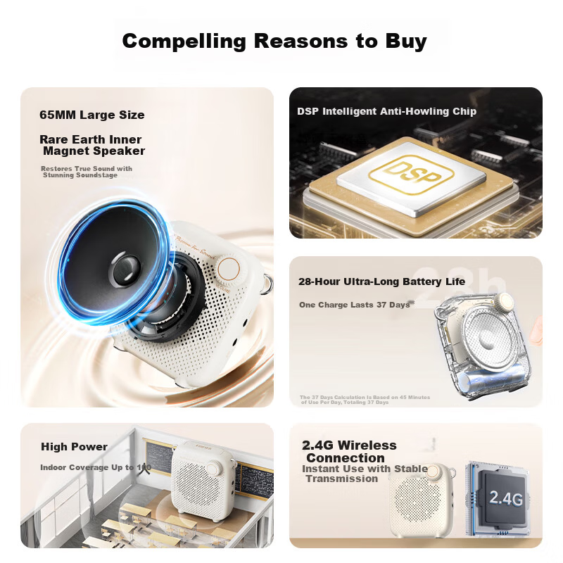 EDIFIER MF1 Wireless Portable Amplifier Mini Bee Amplifier Teacher Tour Guide Amplifier Moon White Speaker