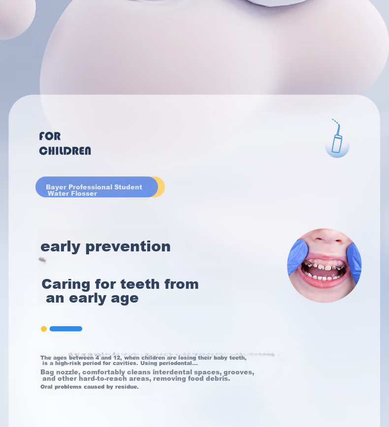 Bayer Student Special Mini Magnetic Suction Oral Irrigator for Kids 6-12 Years Old Portable Orthodontic Dental Water Flosser V6K Yellow-Orange Kids Edition 2