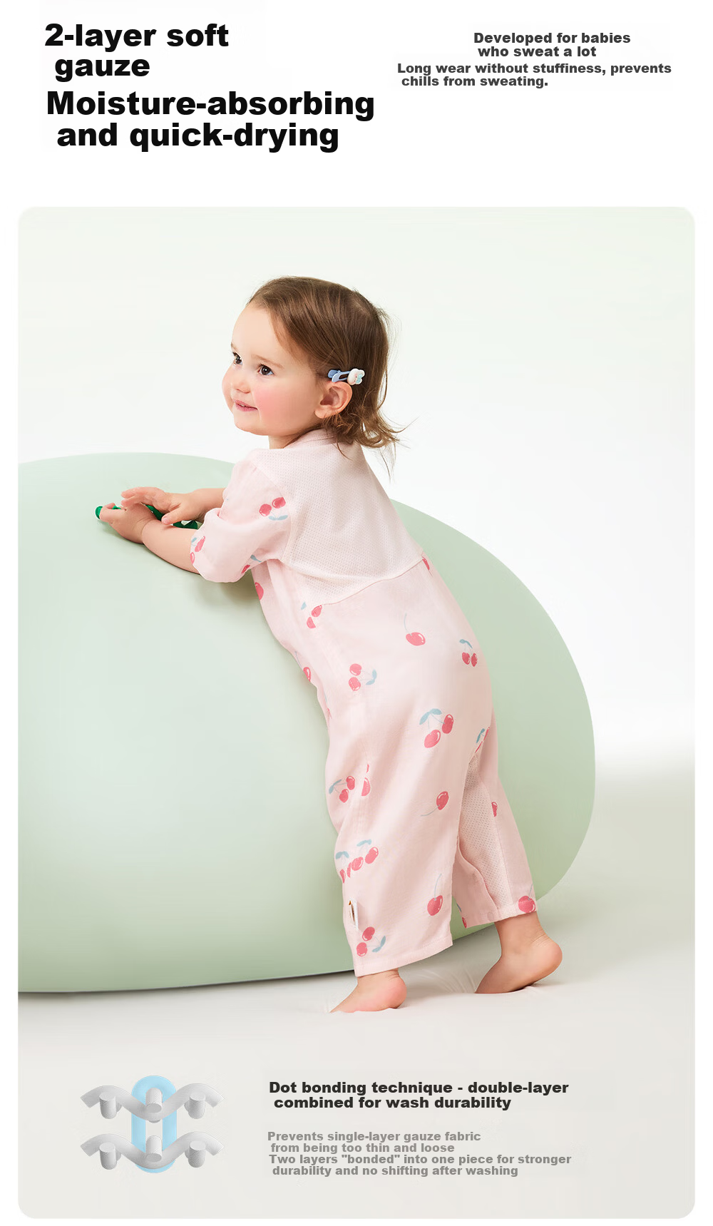 Betis Baby Summer Thin Romper Breathable Mesh Back Seven-Sleeve Air Conditioning Pajamas 5