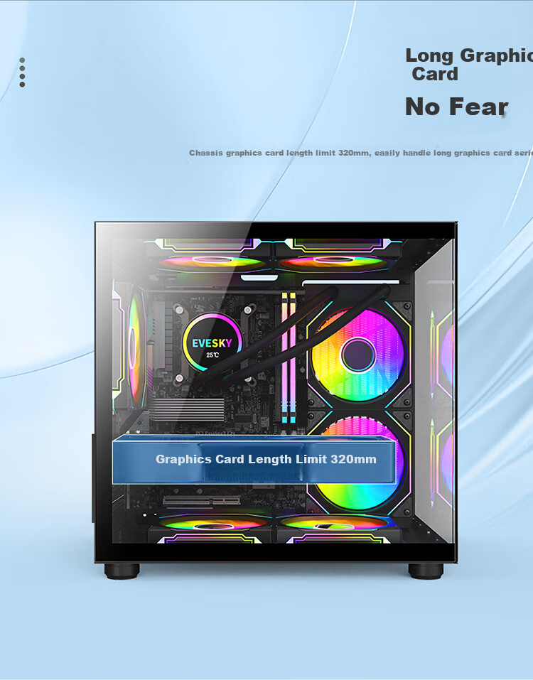 Ziyi Desktop Seaview Computer Case White No A-Pillar (Top 360mm Water Cooling/M-ATX Motherboard/9 Fan Slots/Long GPU) 11