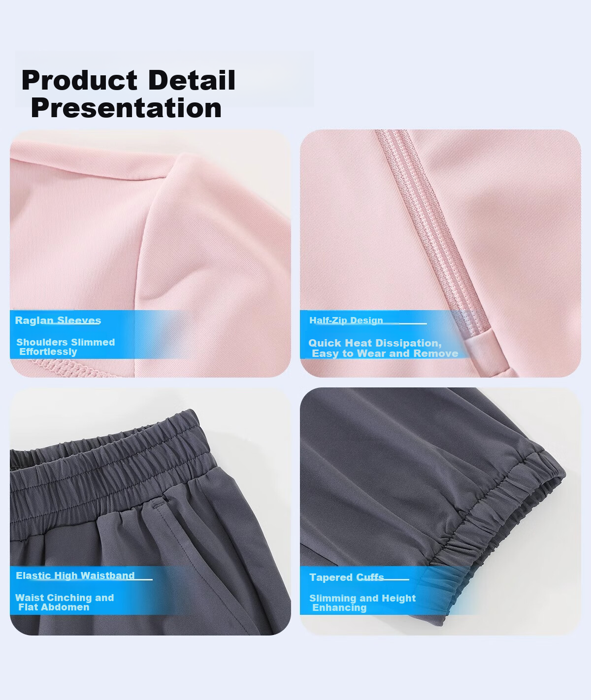 CAMEL Yoga Set Quick-Dry Breathable Sports Women's Short-Sleeve Two-Piece Set L Ice Blue/gray Lavender, Stand-Up Collar Style 42