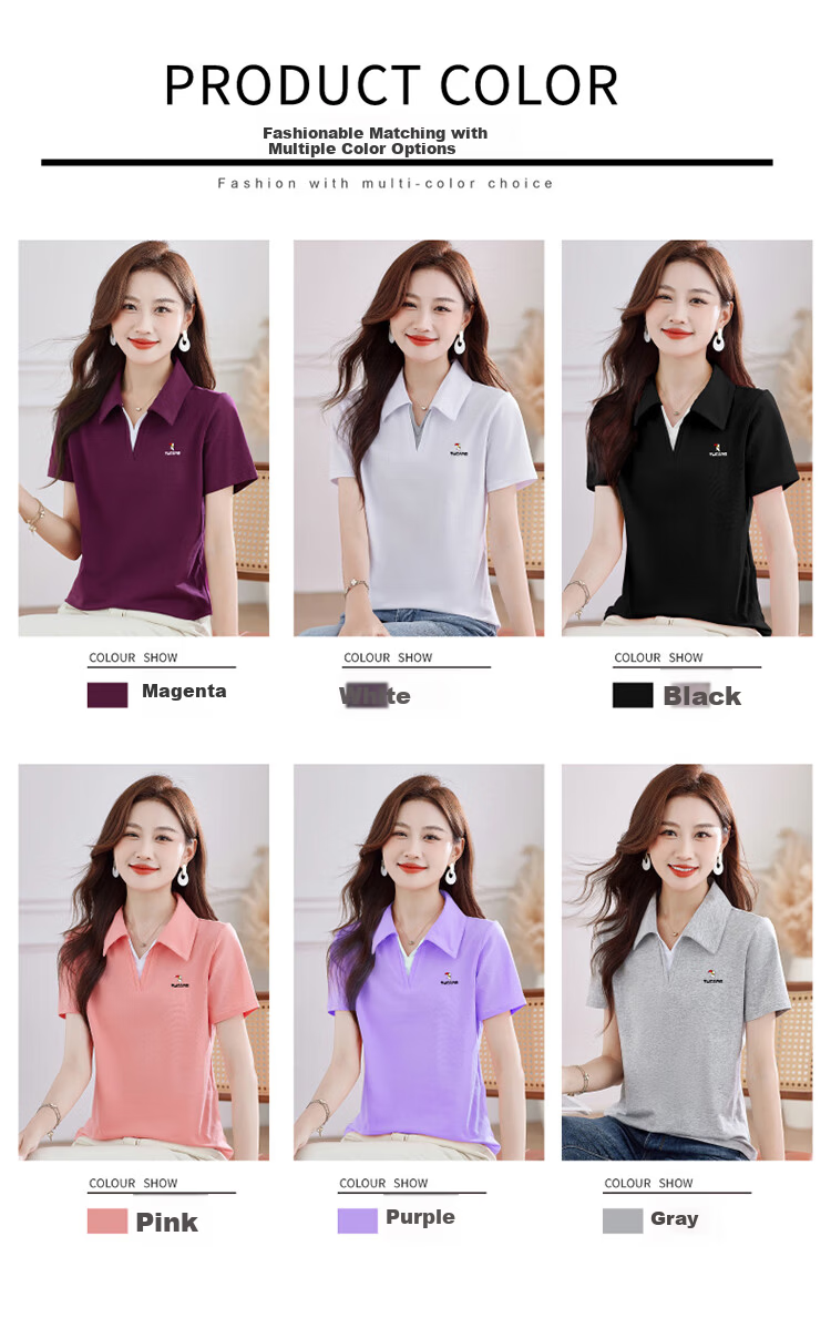 TUCANO Women's Short Sleeve T-Shirt Summer New V-Neck Polo Shirt Pure Cotton Slim Fit Sports Casual Top Purple Red M 6