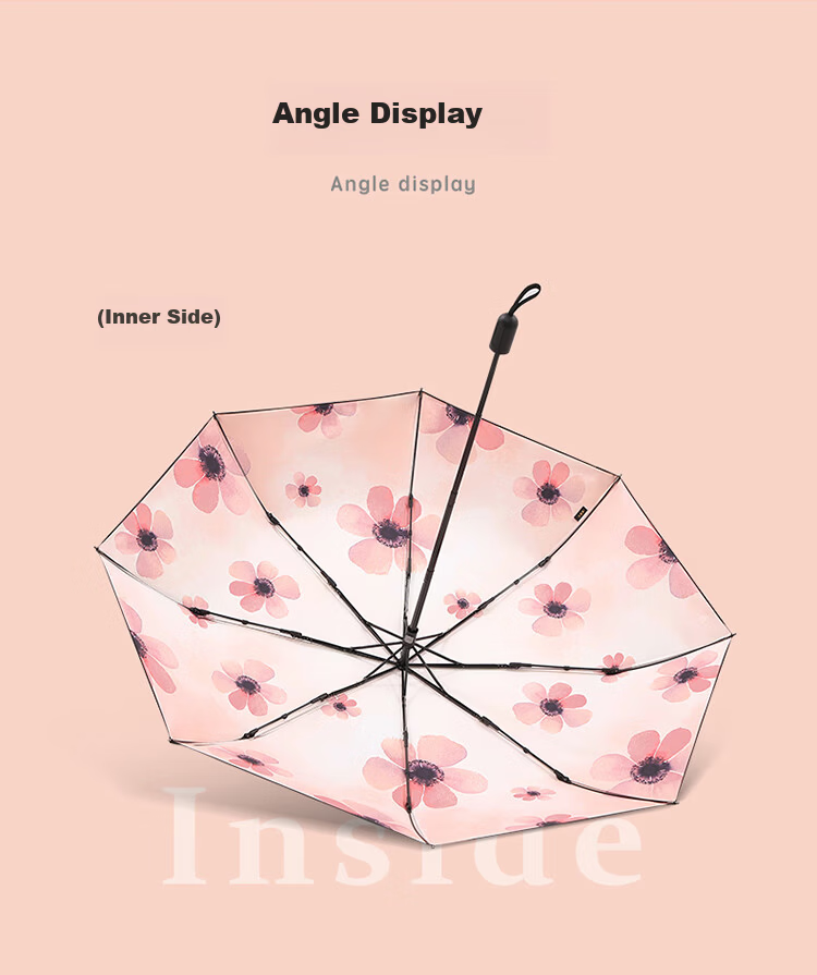 Paradise Umbrella UV Protection Three-Fold Lightweight Black Coating Outdoor Sunshade Rain Umbrella Silver Lotus 9