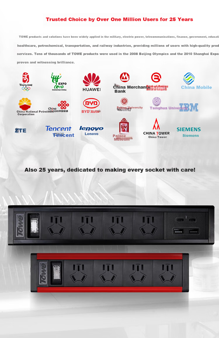 TOWE Embedded Desktop Power Strip Overload Protection Socket Furniture Island Desk Office Aluminum Alloy Extension Cord 2 Outlets 10A Master Control 2m Cable APZ-1012Q 1