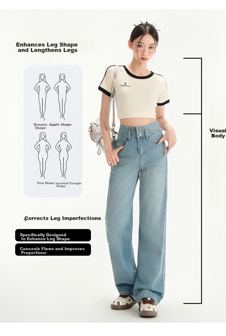 Langsha Women's Jeans Spring Autumn High Waist Slim Wide Leg Draped Loose Straight Floor-Length Pants 4