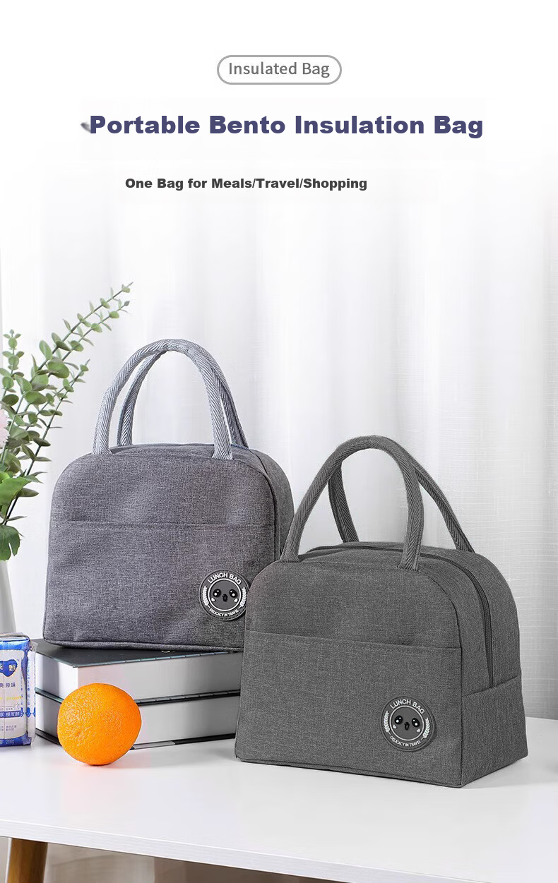 Anmai Handheld Insulated Lunch Bag, Student Meal Bag, Office Worker Bento Box Bag, Picnic Bag, Gray S1950 1