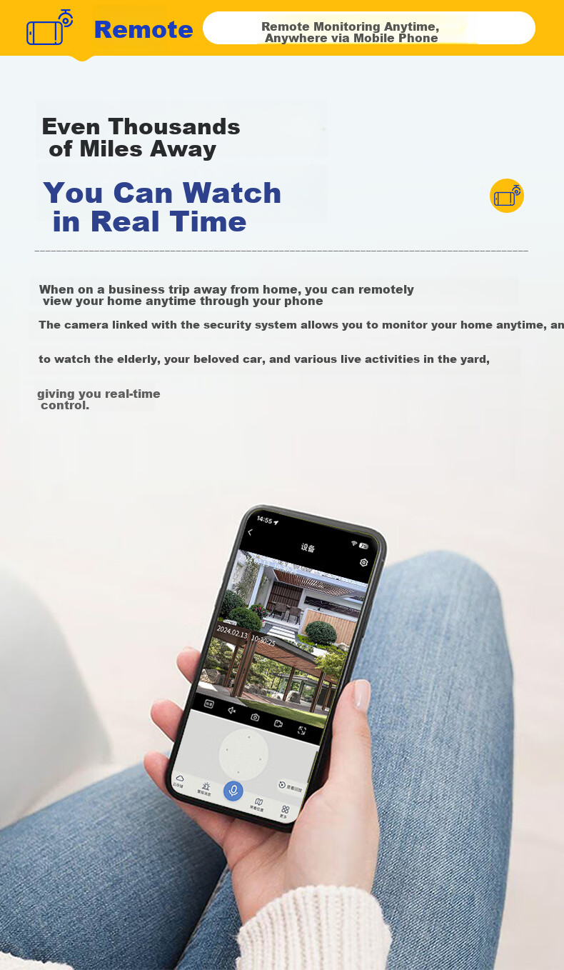 Newmine Wireless Home AI Camera, Remote Monitoring Via Smartphone, 360-Degree Coverage with Night Vision, Full-Color Panoramic Tracking, Voice Control, Waterproof Rotating Dome Camera for Rural And Outdoor Use 6
