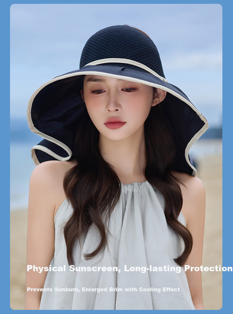 TUCANO Women's Sun Protection Hat, Detachable Neck Cover, Open-Top Summer Outdoor UV Protection Cap 7
