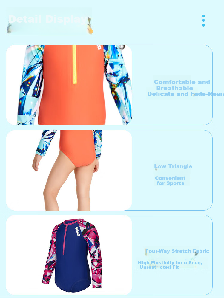 Arena Kids Girls Long Sleeve Triangle One-Piece Swimsuit UV Protection Quick-Dry Comfortable Chlorine-Resistant High Elasticity Sport Fit 7