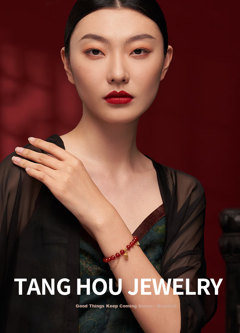 Tanghou Natural Red Agate Silver Bracelet for Women Ancient Style Wristband Zodiac Year Jewelry Birthday Mother's Day Gift 1