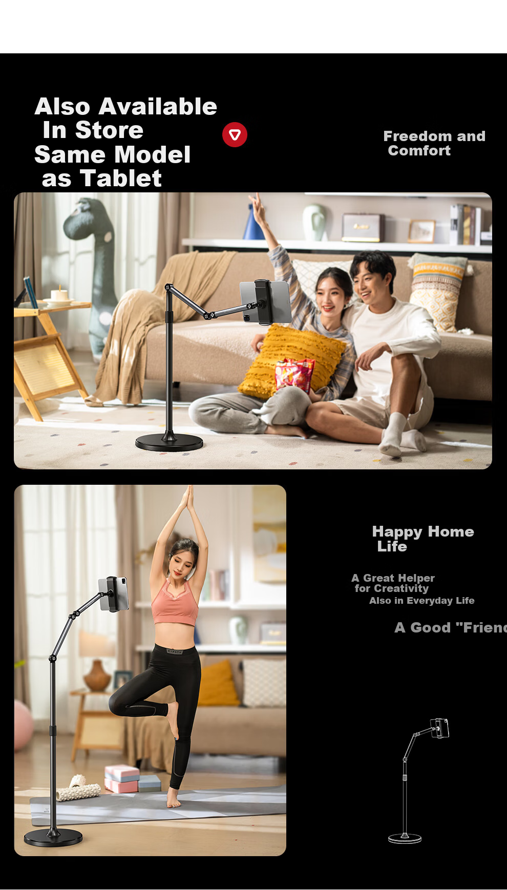 JOPREE Mobile Phone Stand Floor Live Streaming Stand Multifunctional Shooting Overhead Adjustable Telescopic Lazy Stand Bedside Video Watching Universal Support Stand 10