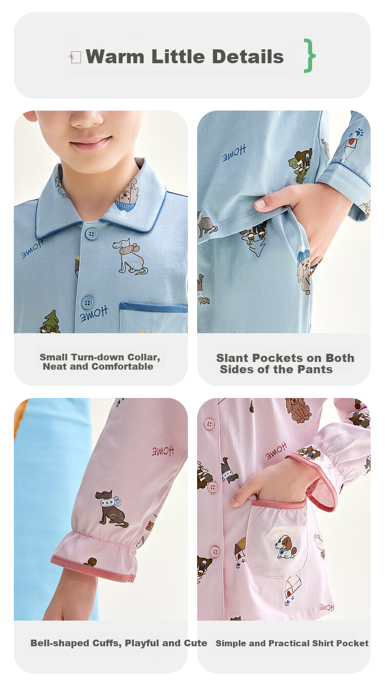 Hodohome Boys' A-Class Cotton Pajamas Cartoon Print Long Sleeve Cardigan Set 107-160 17