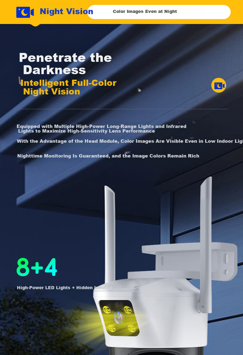 Newmine Wireless Home AI Camera, Remote Monitoring Via Smartphone, 360-Degree Coverage with Night Vision, Full-Color Panoramic Tracking, Voice Control, Waterproof Rotating Dome Camera for Rural And Outdoor Use 10