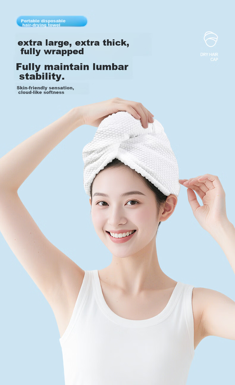 MUJI Disposable Thickened Water-Absorbent Hair Drying Towel Caps for Women, Travel Pack of 3 3