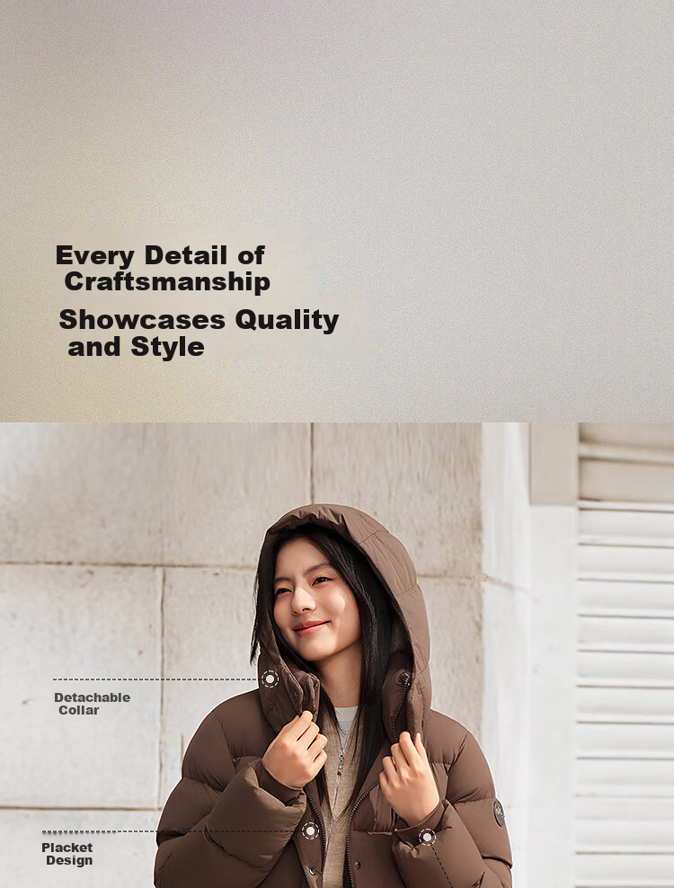 Bosideng Women's Winter Down Jacket Slim Fit Short Casual Thickened Removable Hood Stand Collar Versatile Coat 14