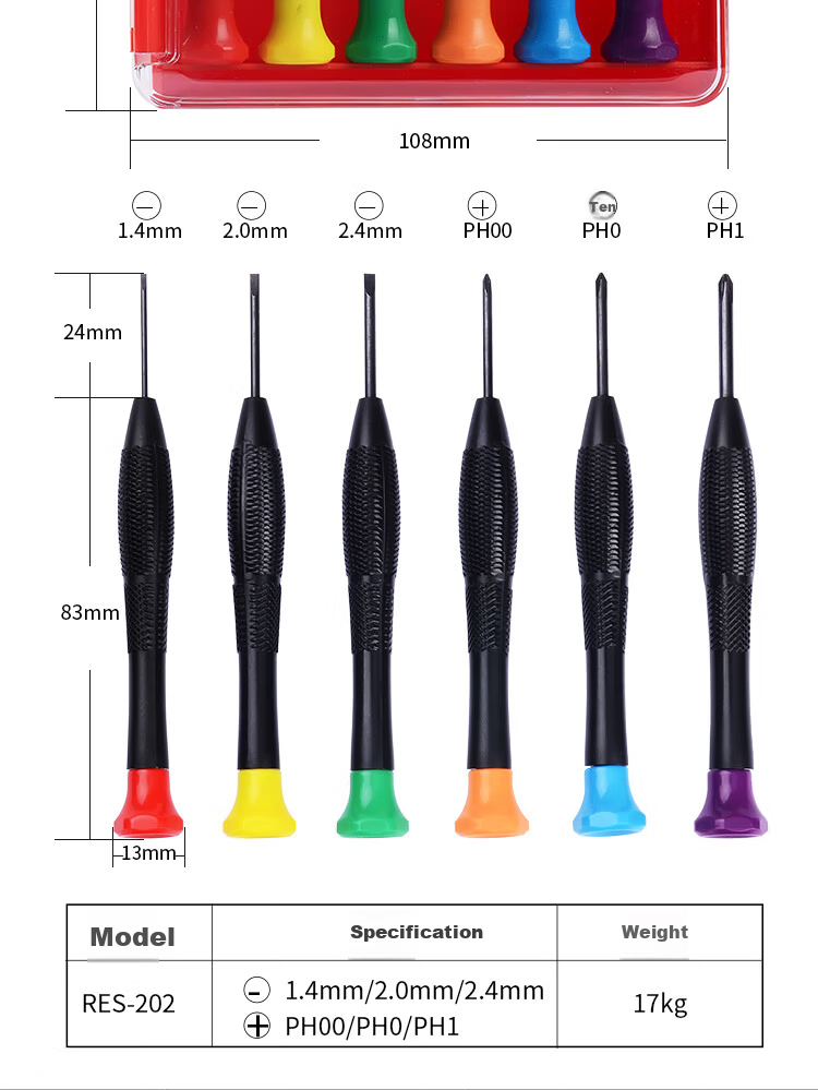 RUBICON Imported Precision Screwdriver Set Phillips and Flathead RES-202 Repair Tool 6