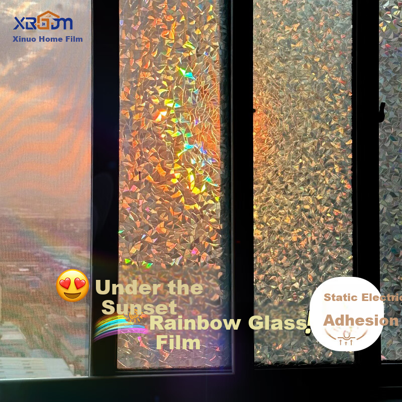 Xinuo Frosted Glass Sticker Translucent Privacy Window Film for Balcony Kitchen Bathroom Rainbow Glass Anti-Peeping Film