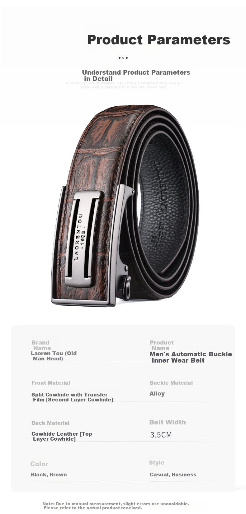 Old Man Head Men's Leather Belt Automatic Buckle Cowhide Waistband Casual Business Belt for Young and Middle-aged Men Birthday Gift for Men 8