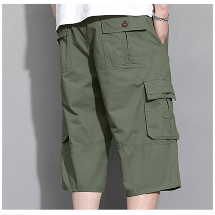Pierre Cardin Men's Workwear Cargo Shorts Summer Outdoor Casual Straight-Leg Cotton Capri Pants Khaki XL 19