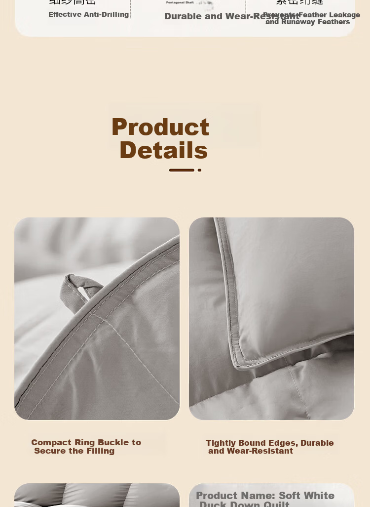 Yuan Life Anti-Feather Leakage White Duck Down Quilt Core Four Seasons Down Quilt Filled with 2300g 200*230cm Gray 12