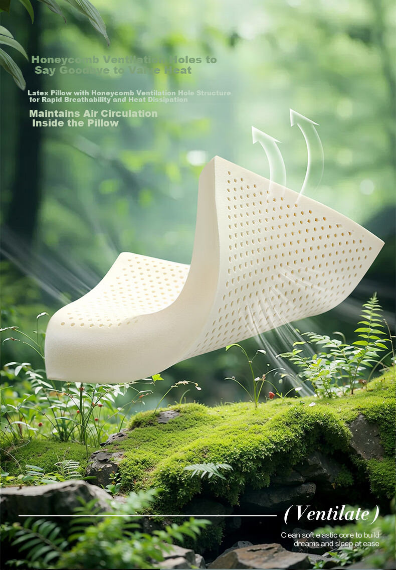 FUANNA Thai Imported Natural Latex Pillow, Antibacterial Fabric Wavy Breathable Adult Cervical Pillow Core Gift 60*40cm 12