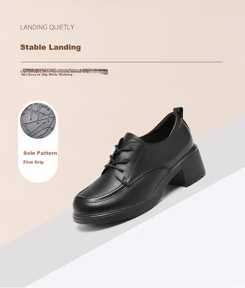 Red Dragonfly Women's Single Shoes First Layer Cowhide Small Leather Shoes British Casual Commuter Chunky Heel WLB152881 Black Size 39 6