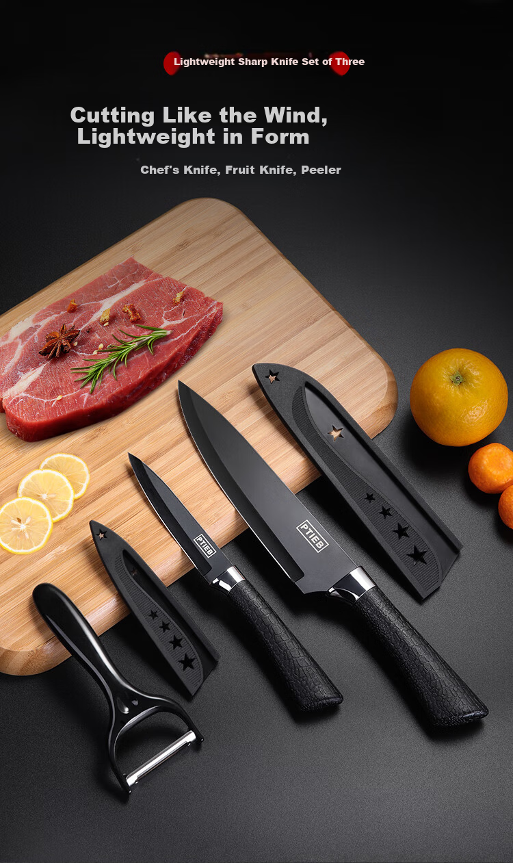 Weijian Black Blade Stainless Steel Pineapple And Watermelon Fruit Knife Set, Peeling Knife, Portable Three-Piece Set for Peeling Fruits And Vegetables, Kitchen Knife 1