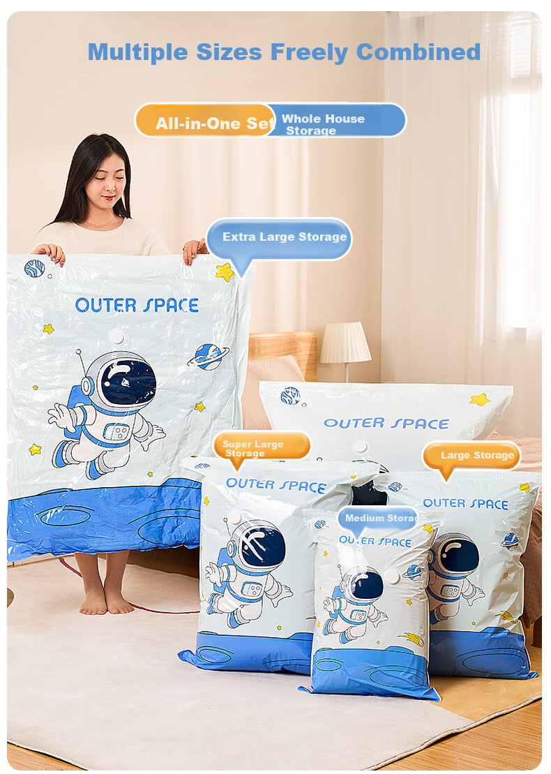 Quanpinwu Vacuum Storage Bags for Clothes, Quilts, Down Jackets, Travel, Air Suction, Leak-Proof, Silicone, Extra Thick Electric Pump, 9-Piece Set 6