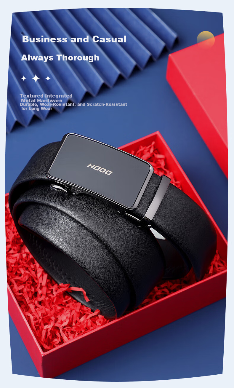 Hongdou Men's Genuine Leather Belt Automatic Buckle 2026 New Waistband Gift Box for Boyfriend Husband Father Birthday Present 2
