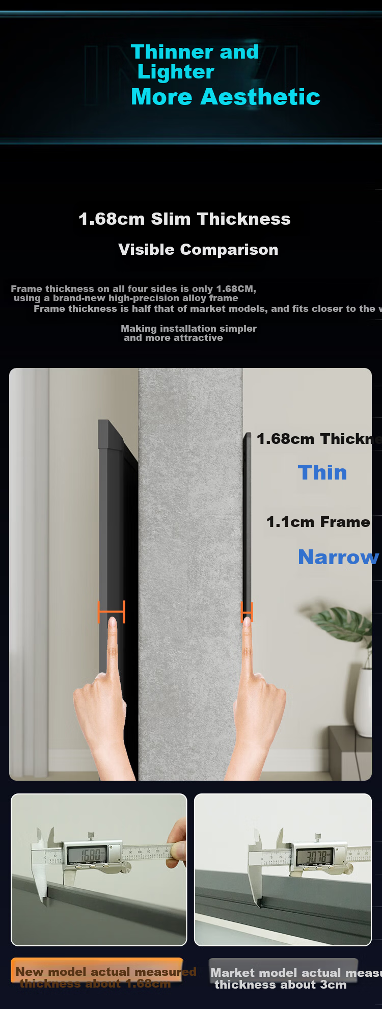 JD Jingzao Home Projection Screen Wall-Mounted Frame Screen 100 Inch Anti-Light Fresnel Soft Screen Compatible with JmGO, XGIMI, Xiaomi Projectors Mid-Long Throw 3