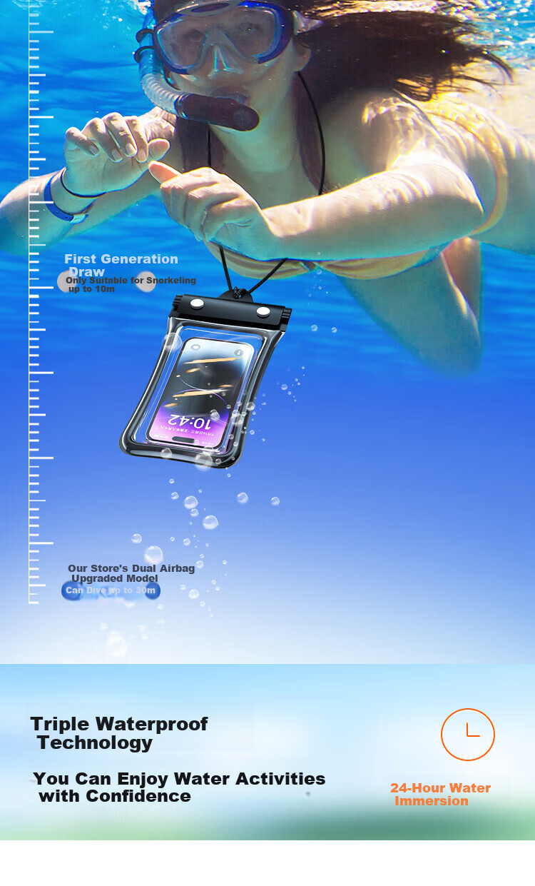 Beiyipin Transparent Waterproof Phone Pouch Touchscreen Swimming Beach Floating Water Park Sealed Lanyard Airbag Phone Case Neck Hanging Waterproof Rainproof Hot Spring Deep Diving Sealed Bag 9