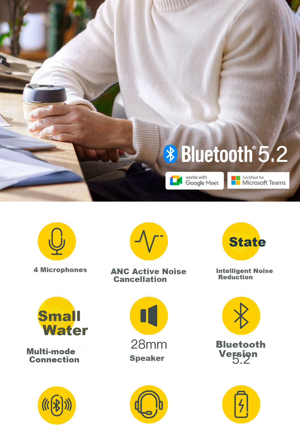 Jabra Evolve2 65 Flex MS Wireless Charging Pad Bluetooth Noise-Cancelling Headset for Computer Office Conference Calls Customer Service Online Education Over-Ear 1