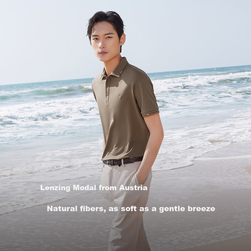 Hodo Modal Silk Short Sleeve Ice Silk Antibacterial Cooling Polo Shirt Men's Comfortable Stretch Collar T-Shirt