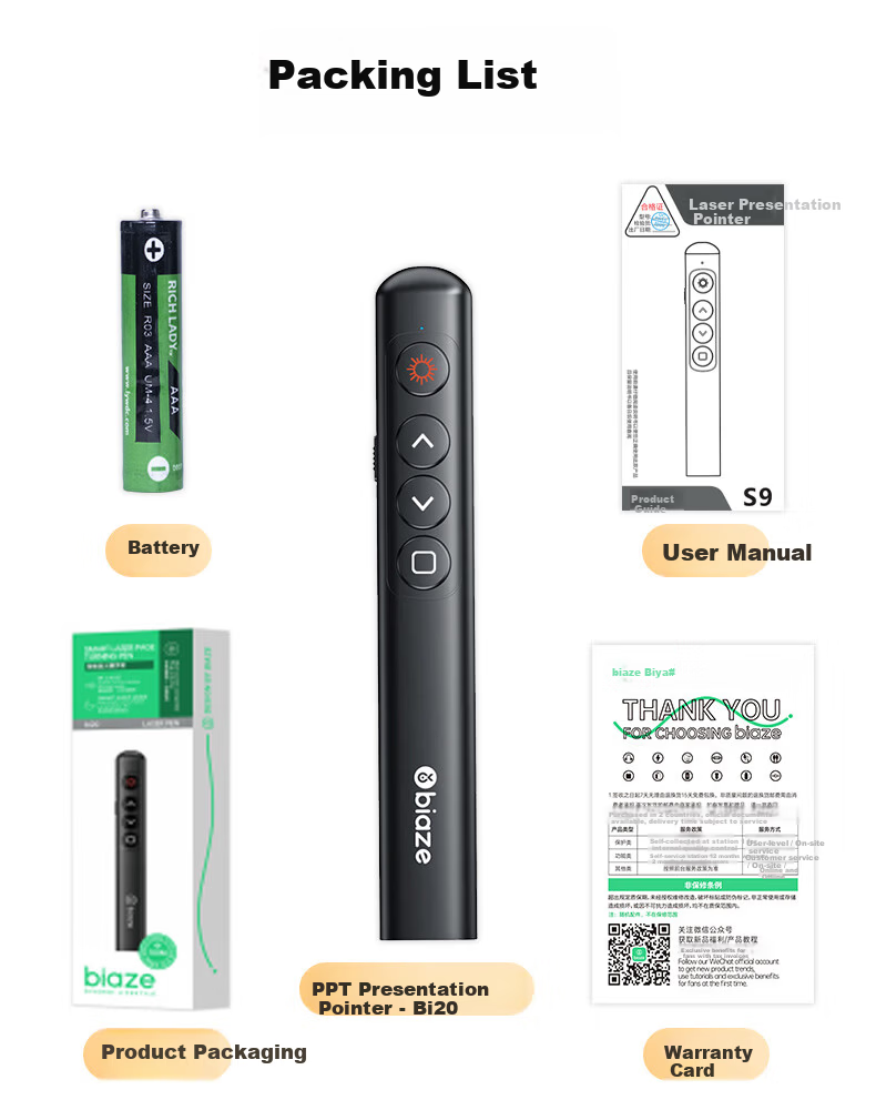 BIAZE PPT Presentation Clicker Wireless Laser Pointer Remote Control Red Light Cat Teaser Pen 5