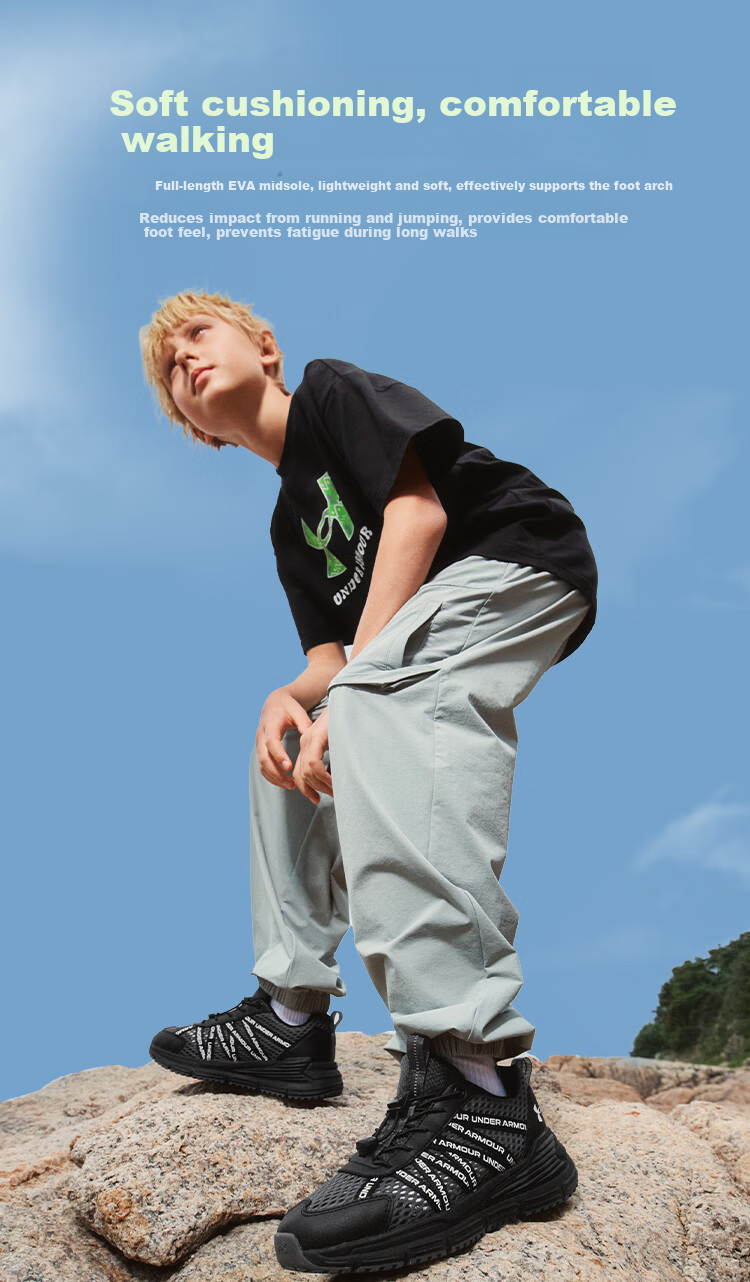 Under Armour Kids Outdoor Shoes Boys and Girls Hiking Strap Mesh Breathable Casual Sports Shoes 4
