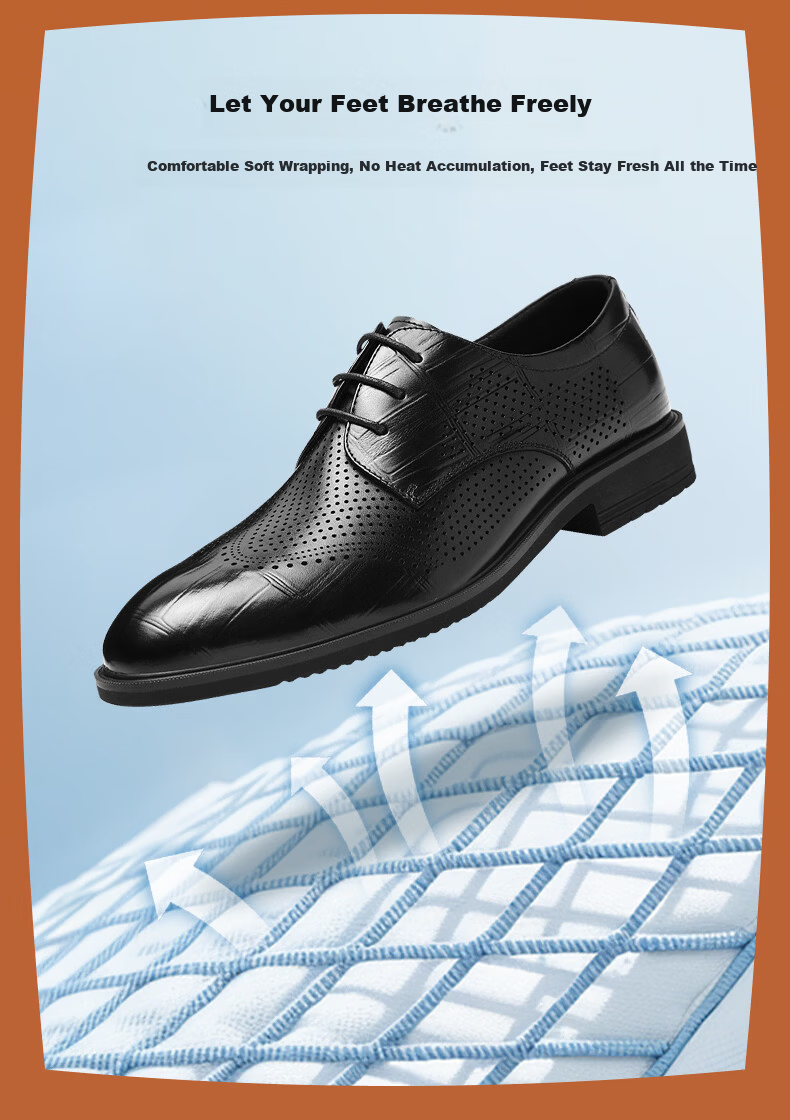 HLA Men's Leather Shoes, Business Genuine Leather Shoes for Men HAAPXM2FAV217, Height-Increasing Style, Size 42 7