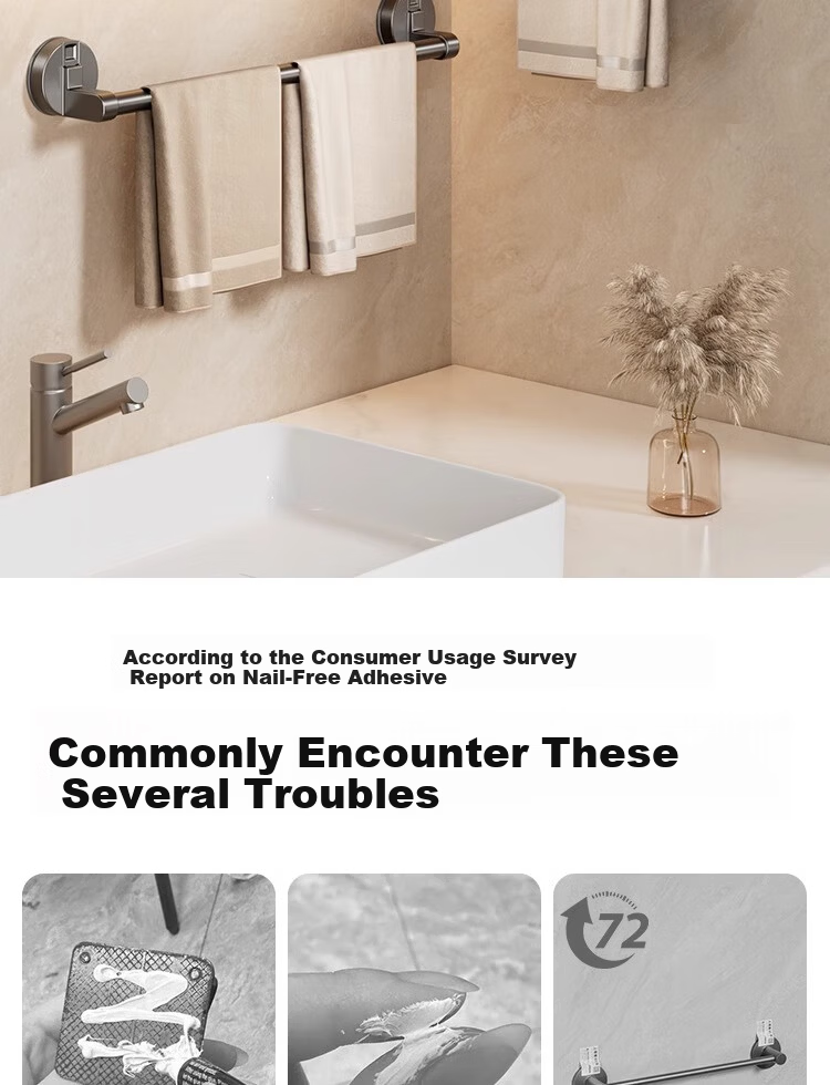 Xinpei Suction Cup Towel Rack Bathroom Storage Shelf No-Drill Towel Bar Slipper Rack Single Rod Wall-Mounted Organizer 3