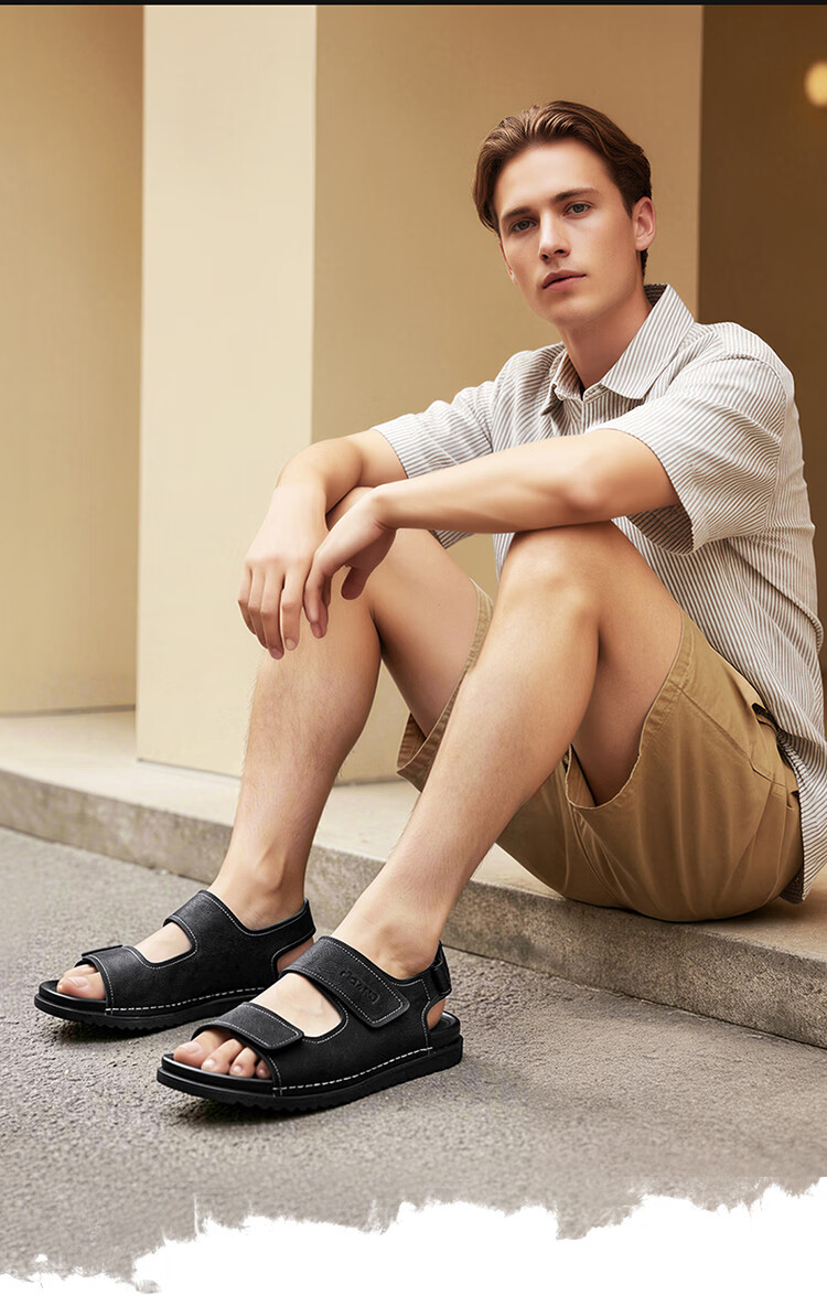 Bull Family Men's Leather Sandals Summer New Breathable Casual Comfortable Durable Beach Shoes Lightweight Versatile Outdoor Shoes for Men 3