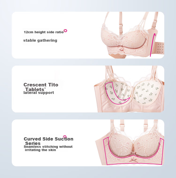 Urban Beauty Soft Steel Ring Bra Push-Up Side Breast Concealing Light Shaping Sexy Lace Underwear 2B41A5 Light Green 4