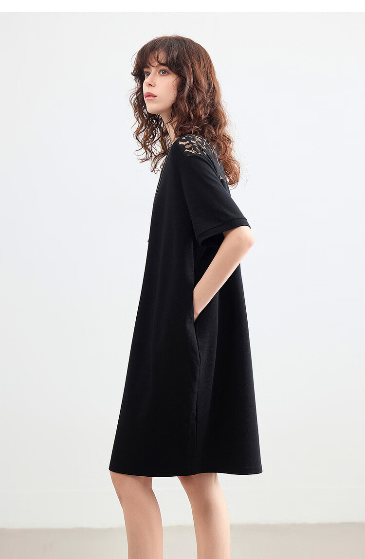 Demana Cloud Soft Cotton Series Summer Lazy Casual Round Neck Lace Splice Loose Slim Petite Women's Dress 17
