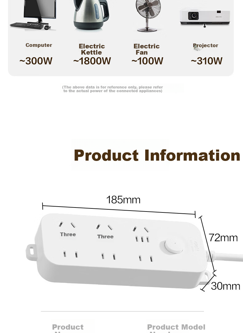 Deli 3C Certified National Standard Safety Power Strip Extension Cord with Master Switch 6 Outlets 3 Meters LU9057(03) 4