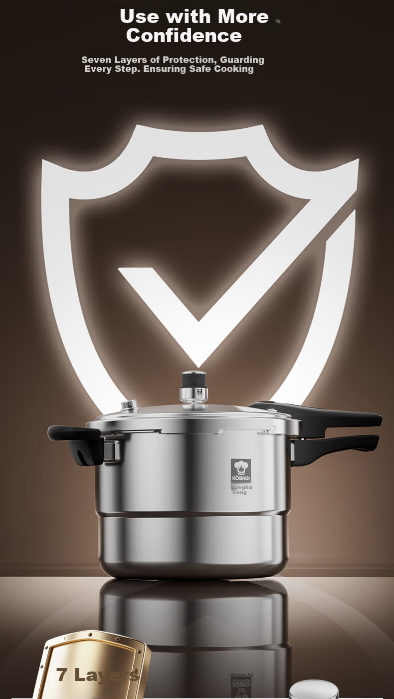 KBH 304 Stainless Steel 6L Pressure Cooker 22cm Steamer Fast Cooking Explosion-Proof High Pressure Pot Compatible with Gas and Induction Cookers 5