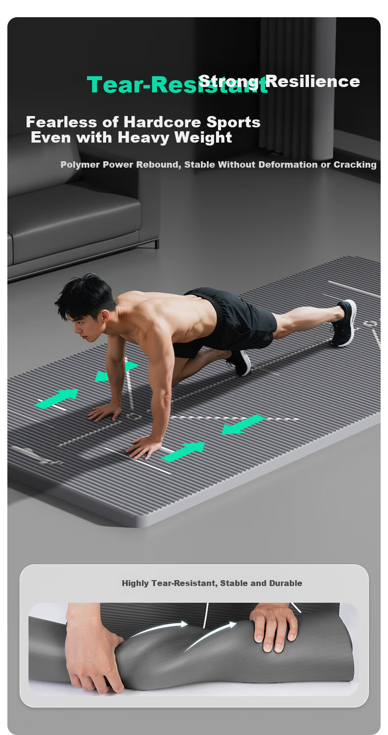 Li-Ning Yoga Mat for Women And Men, Thickened Wide Antibacterial Exercise Home Non-Slip Jump Rope Soundproof Shock-Absorbing Sit-Up Mat 8