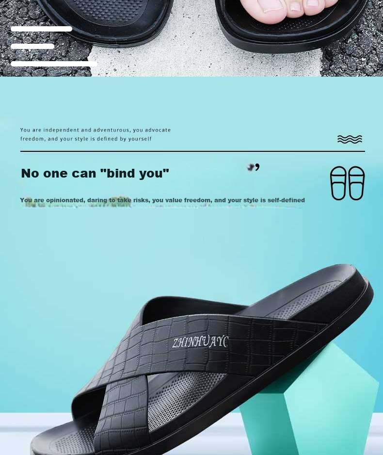 Huameijianbu Cross-Style Men's Outdoor Commuter Slippers, Casual Beach Slippers, Open-Toe Breathable Soft-Soled Sandals, HM6027, Black, Size 41 2